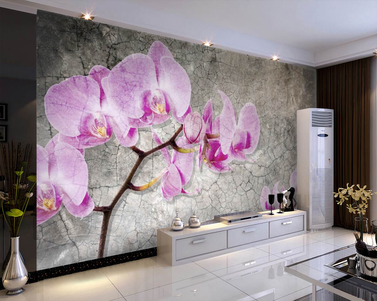 Fototapeta gałęzie liliowej orchidei na szarym tle