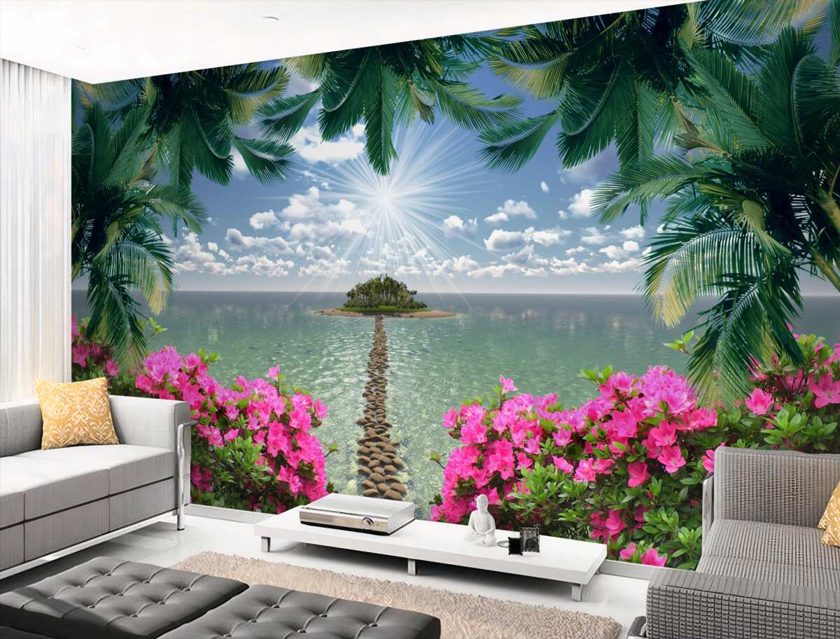 Fototapeta kamienna ścieżka na wyspę na oceanie