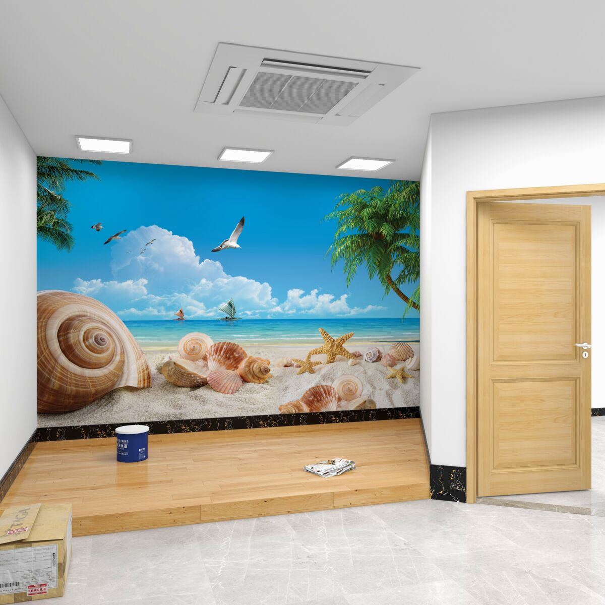 Fototapeta plaża z muszlami i rozgwiazdami