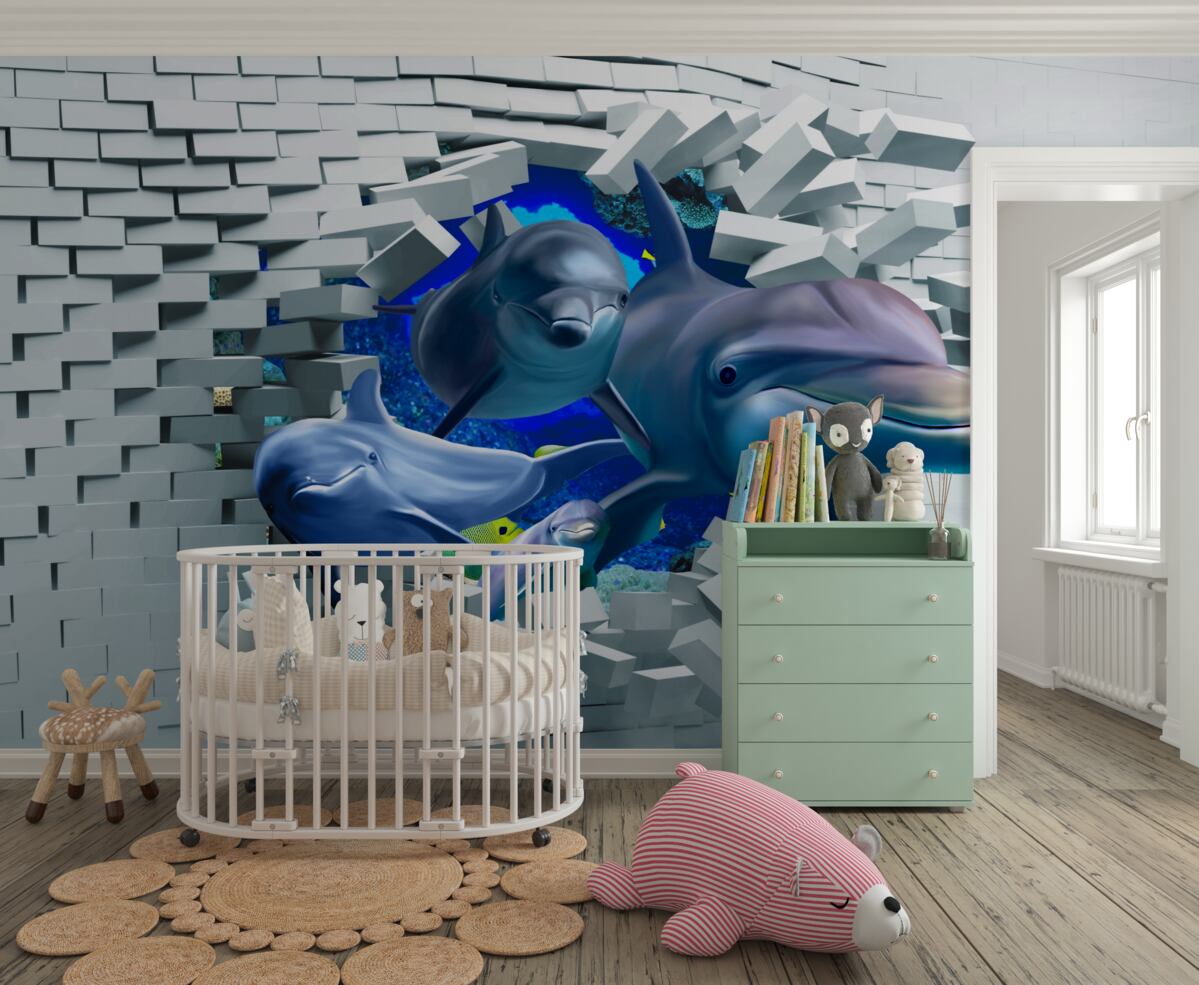 Fototapeta Delfiny rozbijają ceglany mur