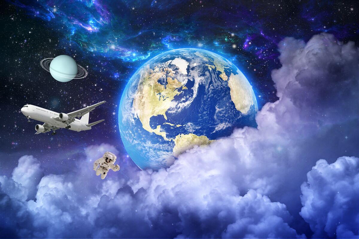Fototapeta Samolot i astronauta w kosmosie