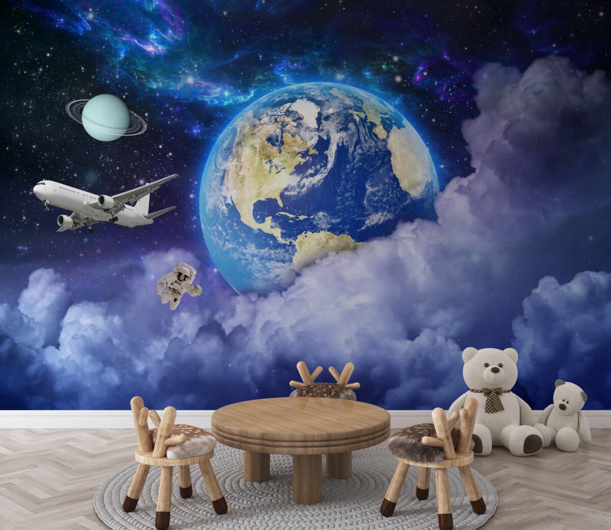 Fototapeta Samolot i astronauta w kosmosie
