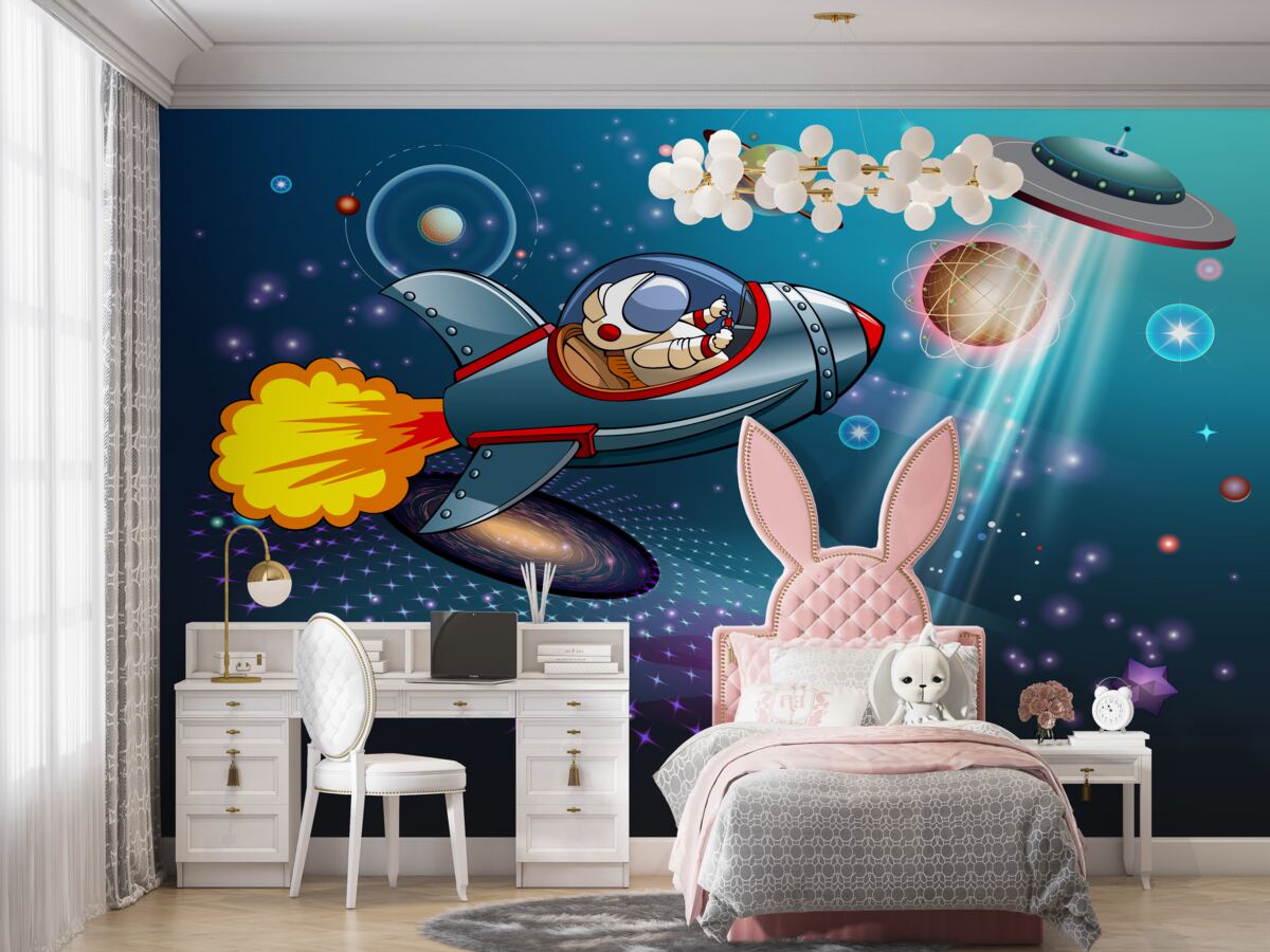 Fototapeta Astronauta leci rakietą w kosmos