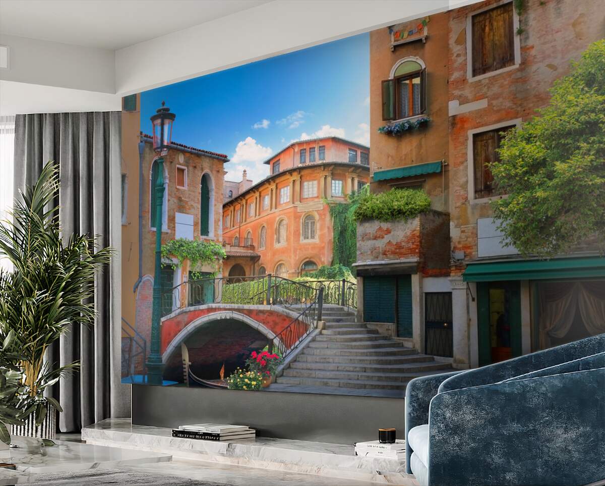 Fototapeta stare domy i most
