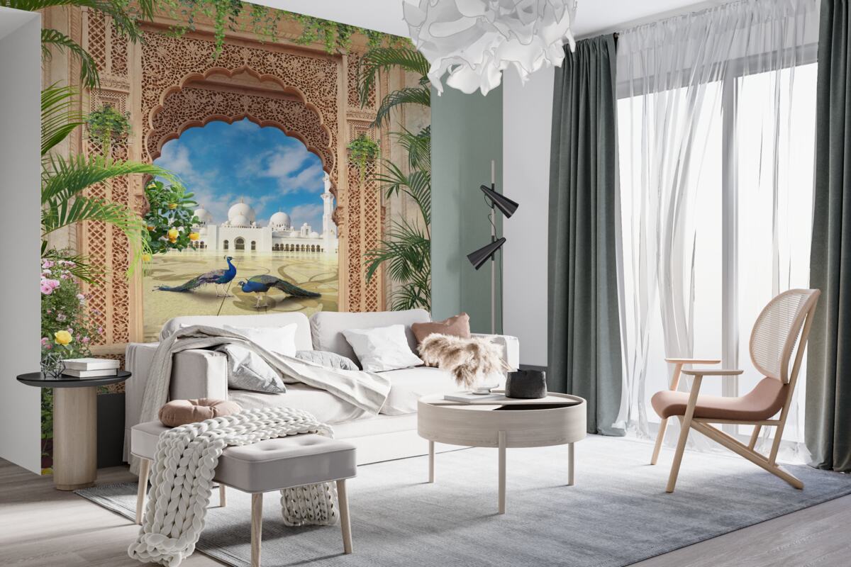 Fototapeta pawie przy fontannie
