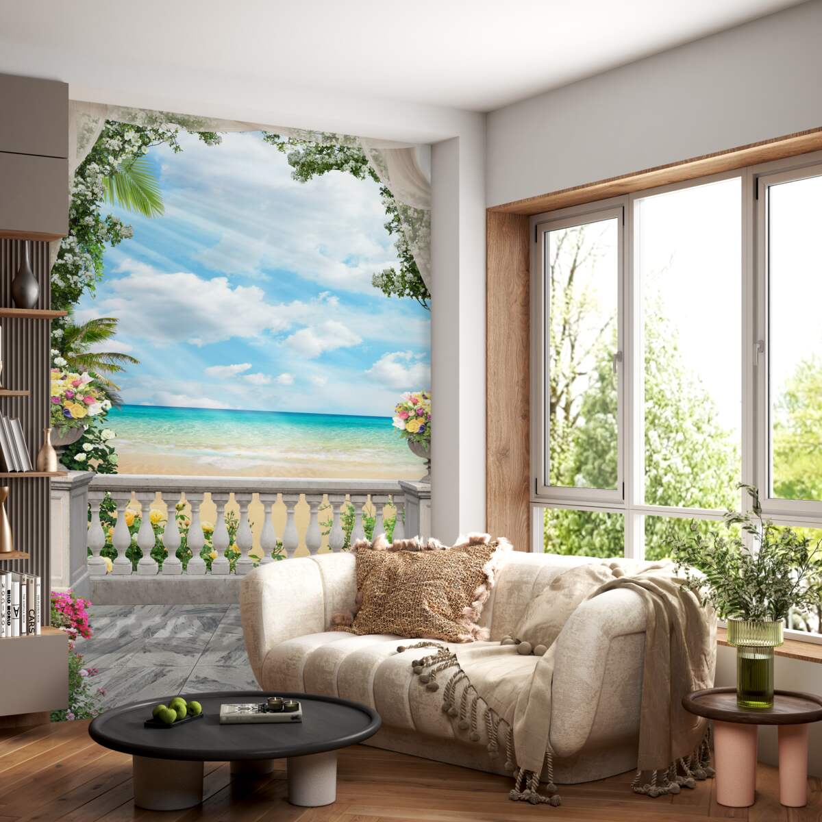 Fototapeta widok z balkonu na piaszczystą plażę i morze