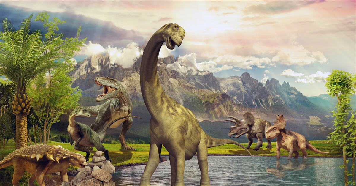 Fototapeta fantastyczne dinozaury nad wodą