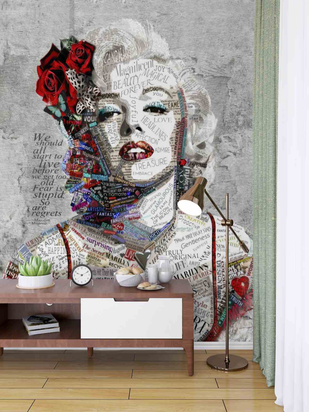 Fototapeta Marilyn Monroe z czerwonymi różami we włosach