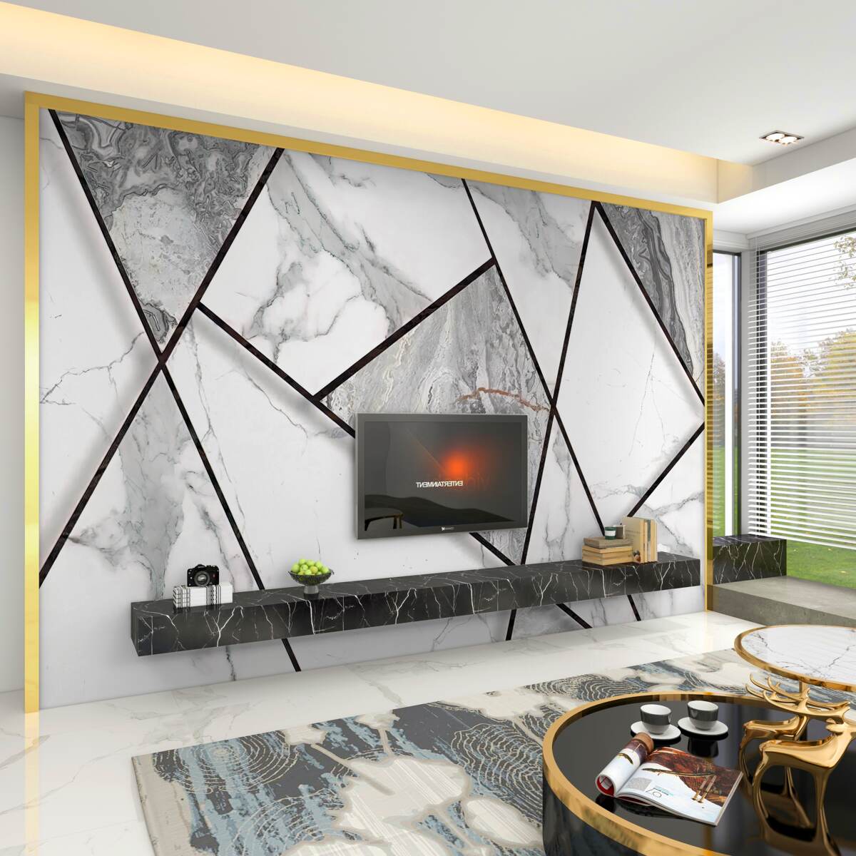 Fototapeta płytki z czarnego i białego marmuru