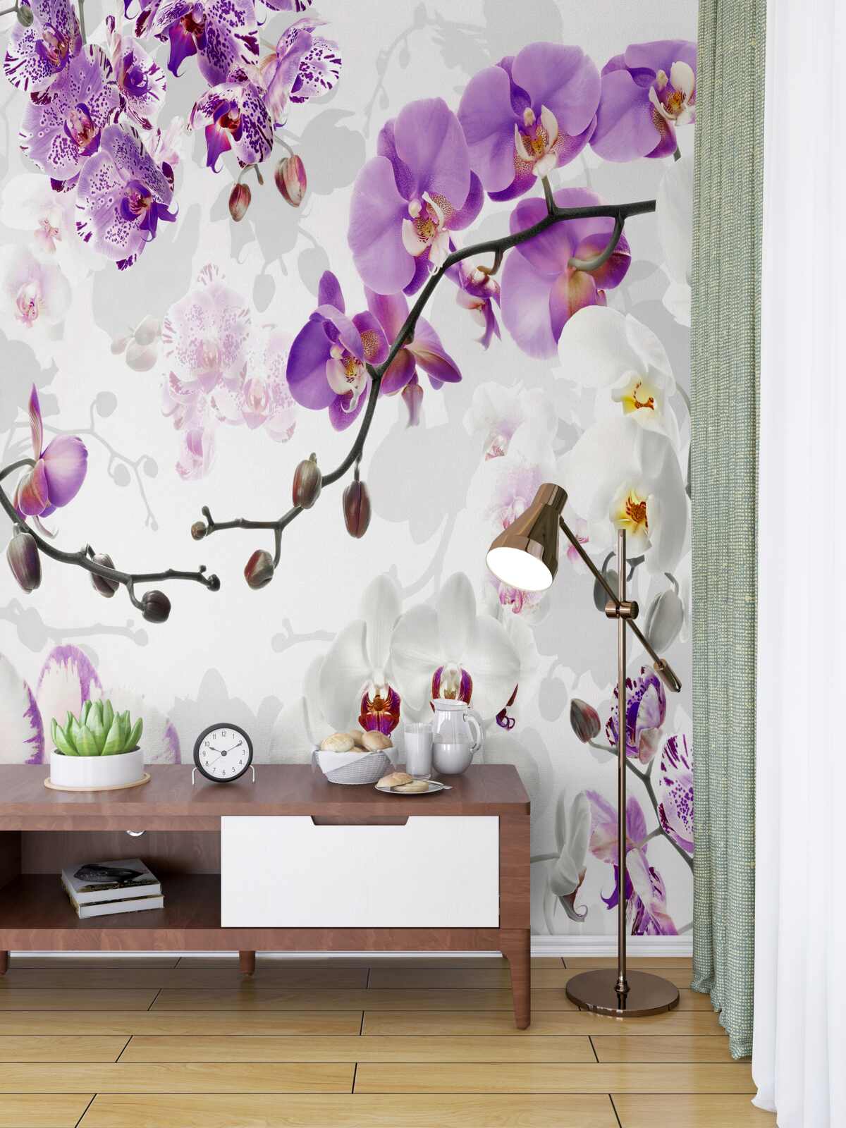 Fototapeta gałąź z kwitnącymi fioletowymi orchideami
