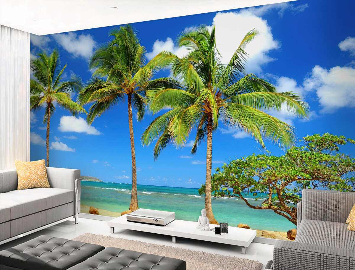 Fototapeta palmy na piaszczystej plaży