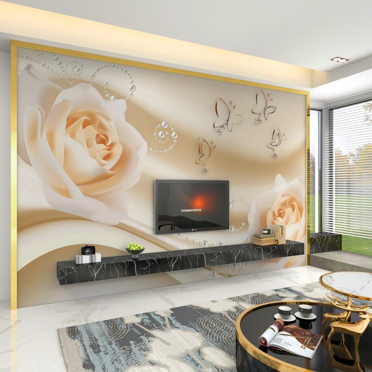 Fototapeta kremowa tkanina i dwie różyczki