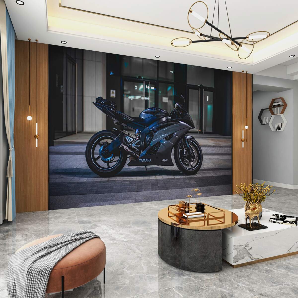 Fototapeta ciemnoniebieski zaparkowany motocykl