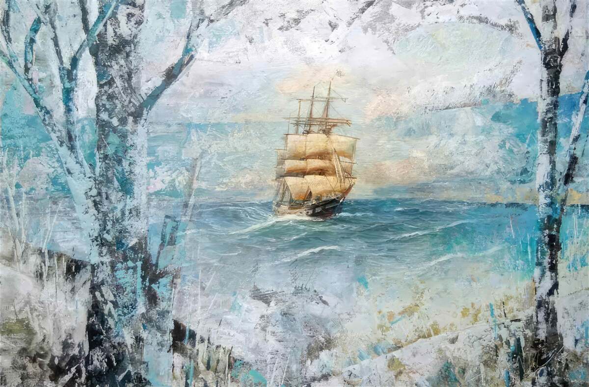 Fototapeta rysunek żaglówki na morzu