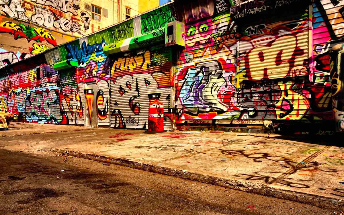 Fototapeta Domy uliczne pomalowane graffiti
