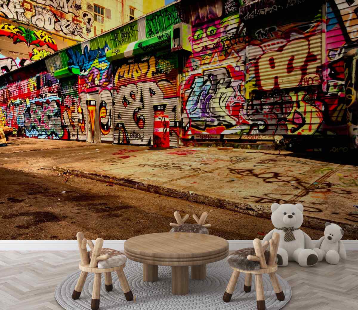 Fototapeta Domy uliczne pomalowane graffiti