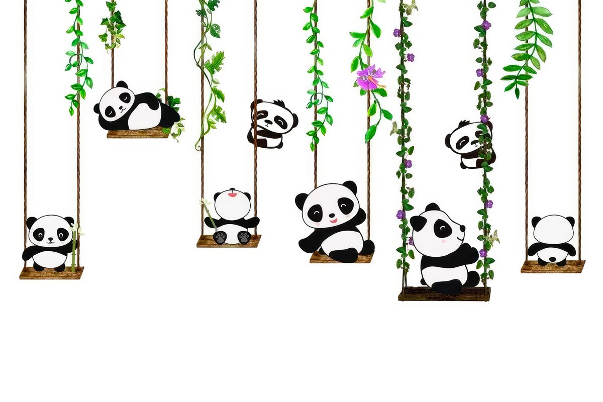 Fototapeta Panda jeździ na zielonej huśtawce