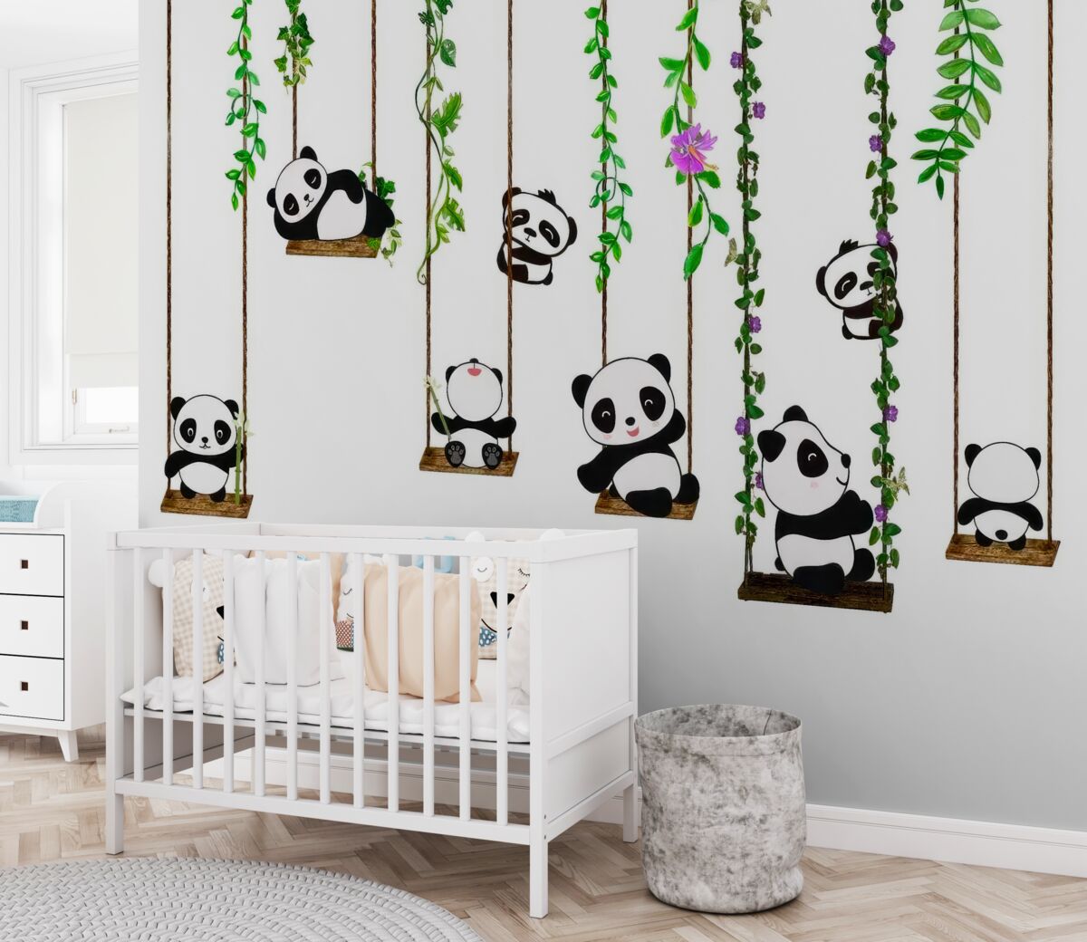 Fototapeta Panda jeździ na zielonej huśtawce