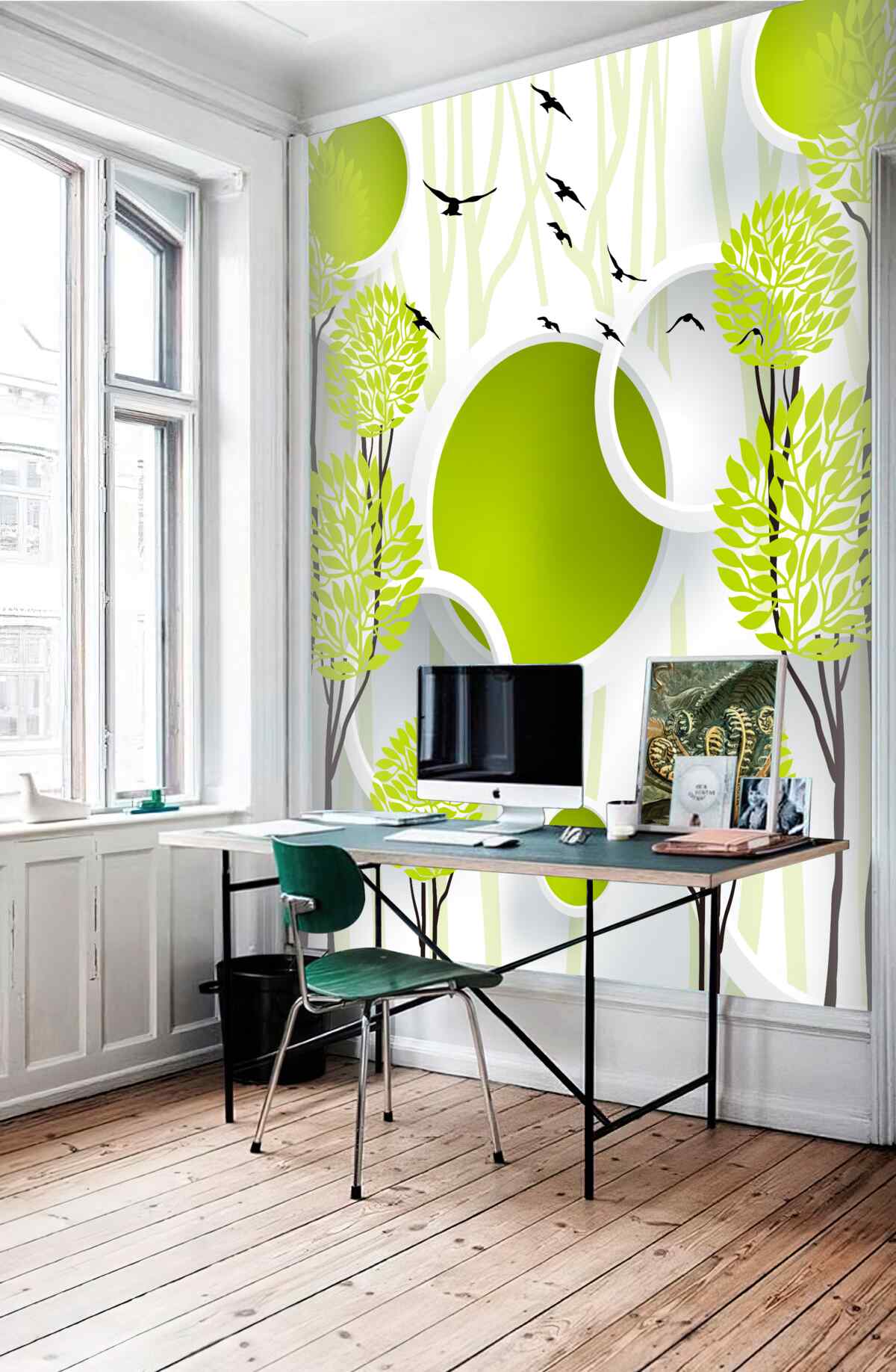 Fototapeta abstrakcja w postaci kół, drzew i ptaków