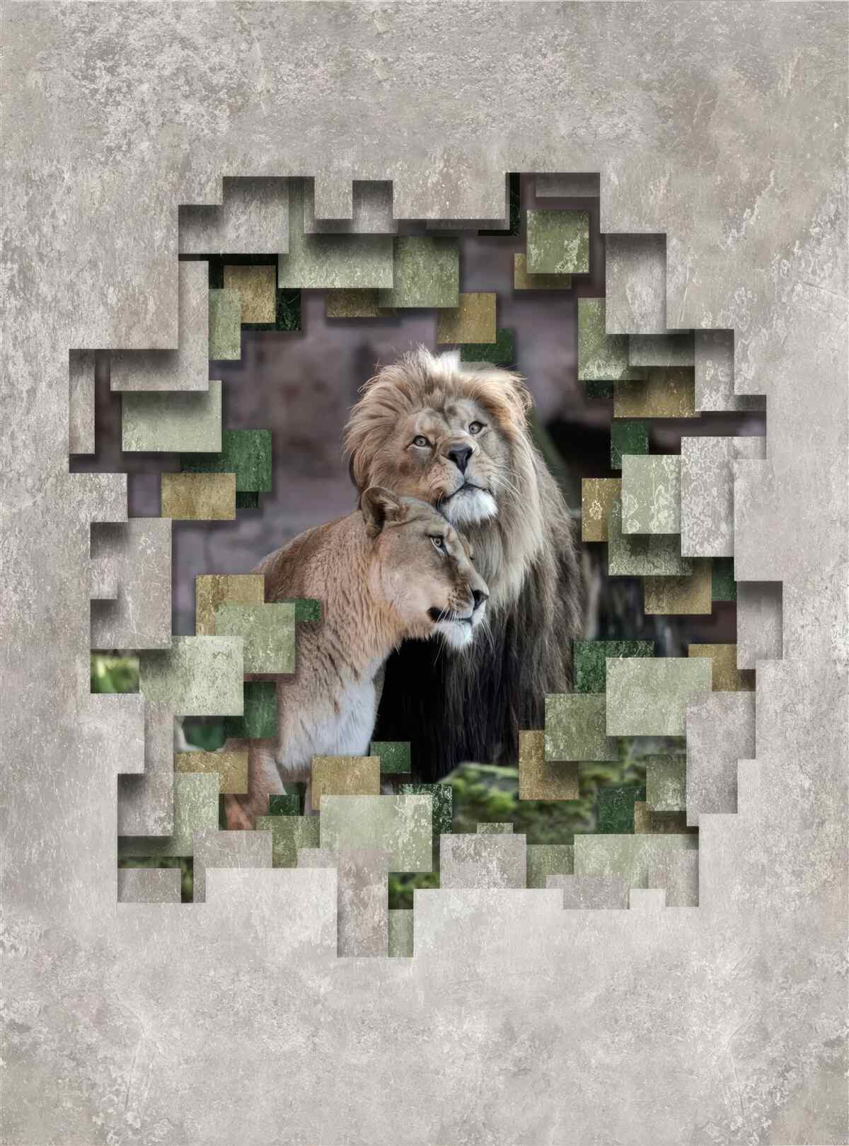 Fototapeta Lew i lwica opierają się na sobie