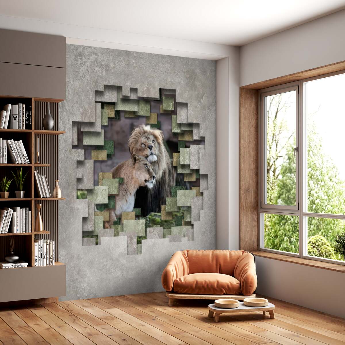 Fototapeta Lew i lwica opierają się na sobie