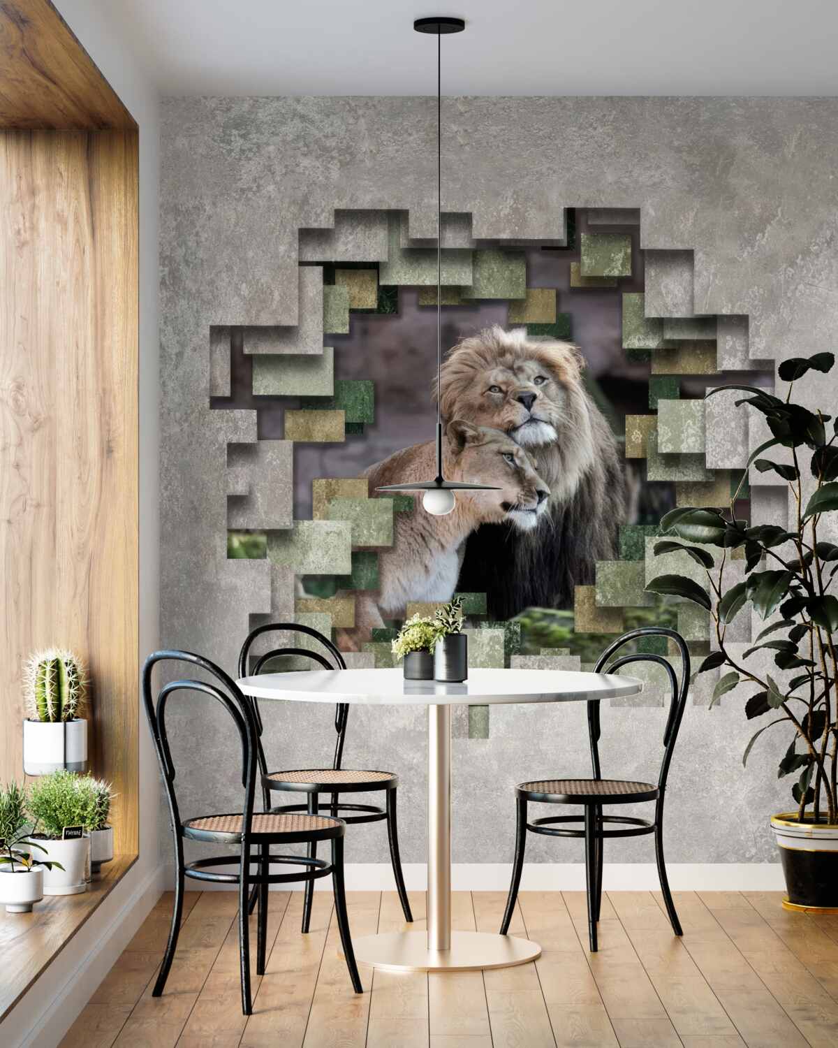 Fototapeta Lew i lwica opierają się na sobie