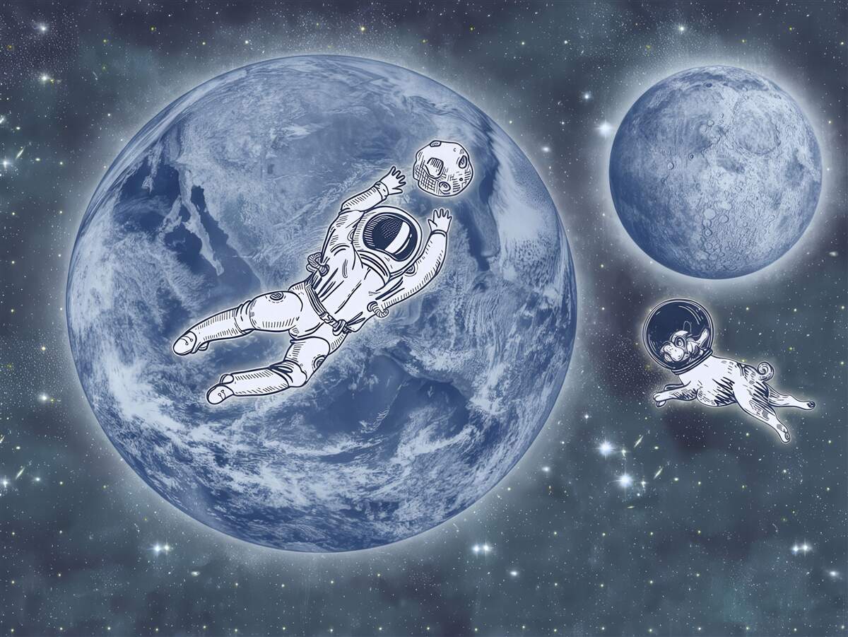 Fototapeta Astronauta z psem w kosmosie