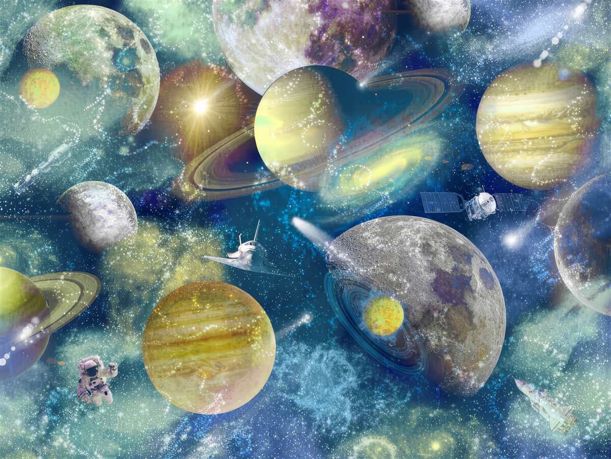Fototapeta Różne planety w kosmosie z astronautą