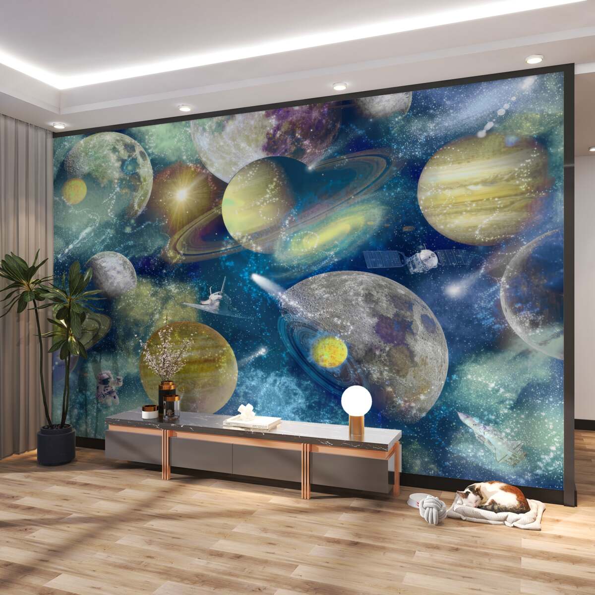 Fototapeta Różne planety w kosmosie z astronautą