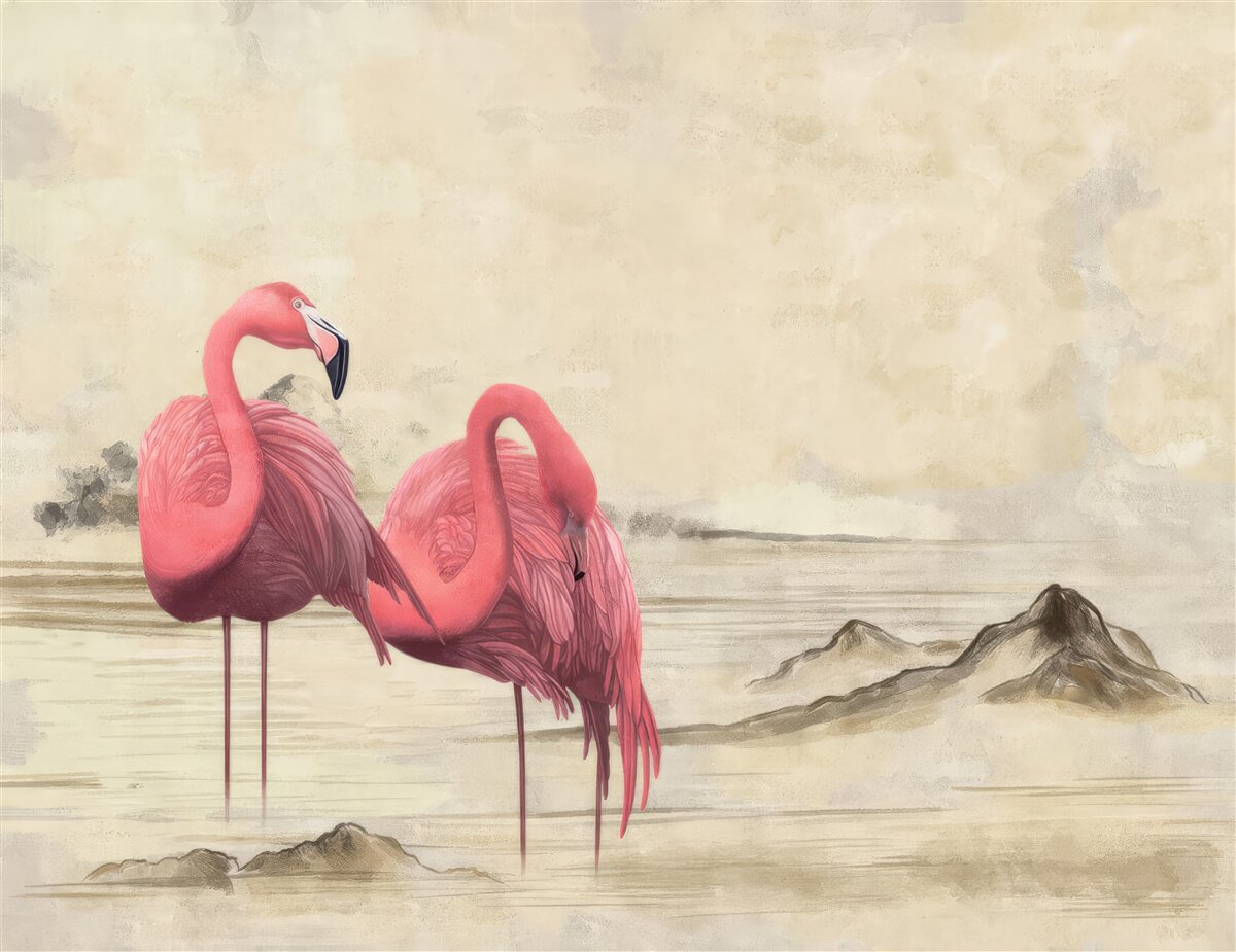 Fototapeta Dwa jasnoróżowe flamingi