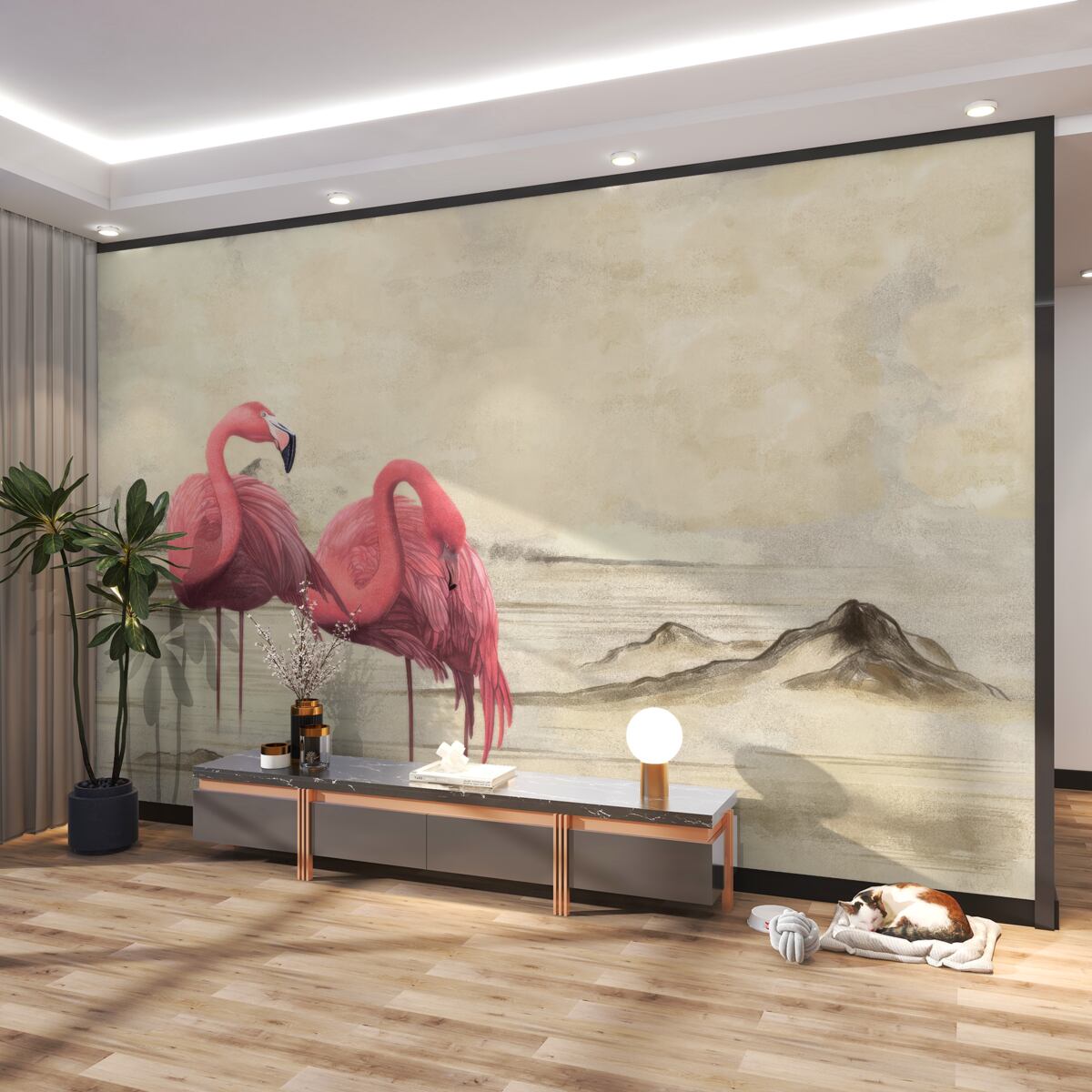 Fototapeta Dwa jasnoróżowe flamingi