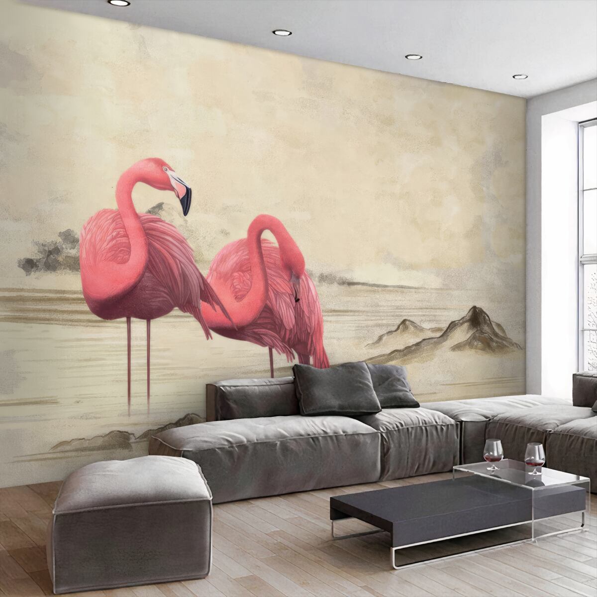 Fototapeta Dwa jasnoróżowe flamingi