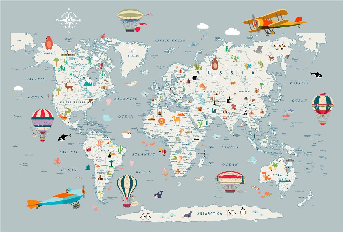 Fototapeta Mapa świata i transport lotniczy