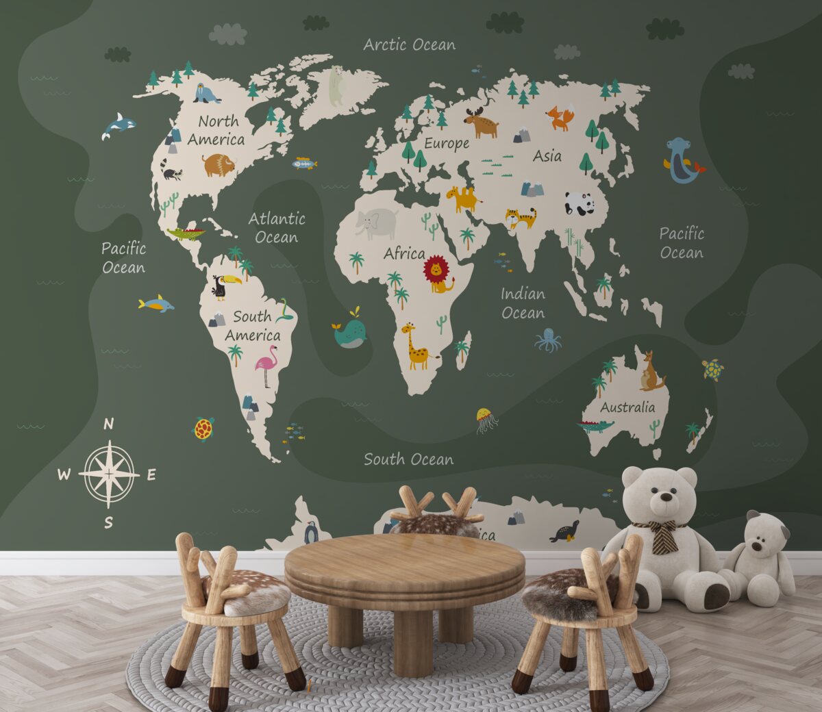 Fototapeta Mapa nocnego świata z głównymi zwierzętami