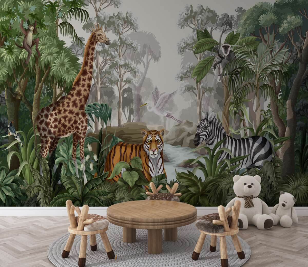 Fototapeta Tygrysia żyrafa i zebra w dżungli