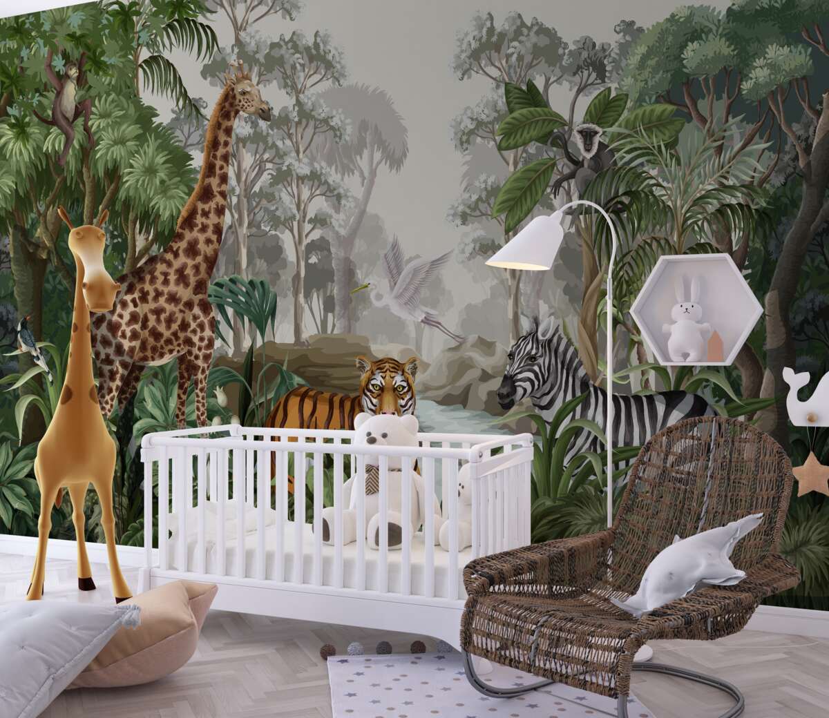 Fototapeta Tygrysia żyrafa i zebra w dżungli