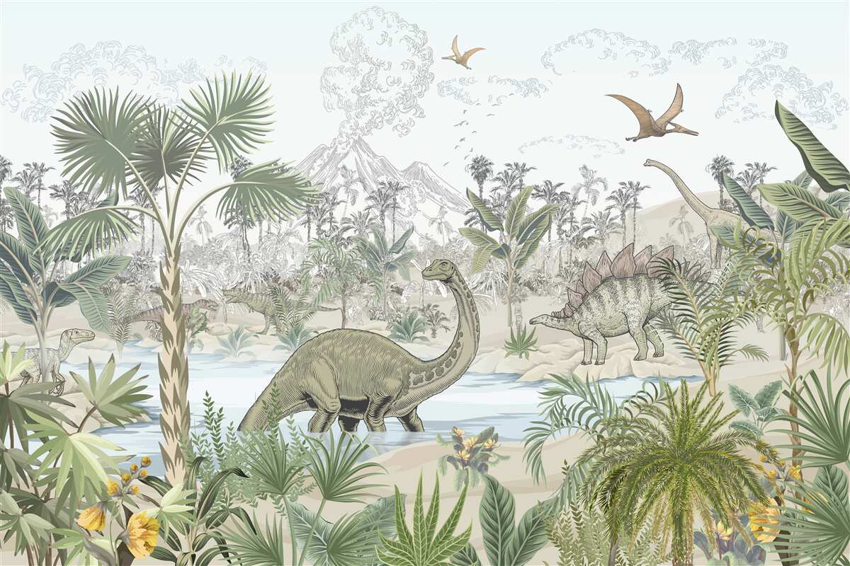 Fototapeta Dinozaury nad wodą w lesie