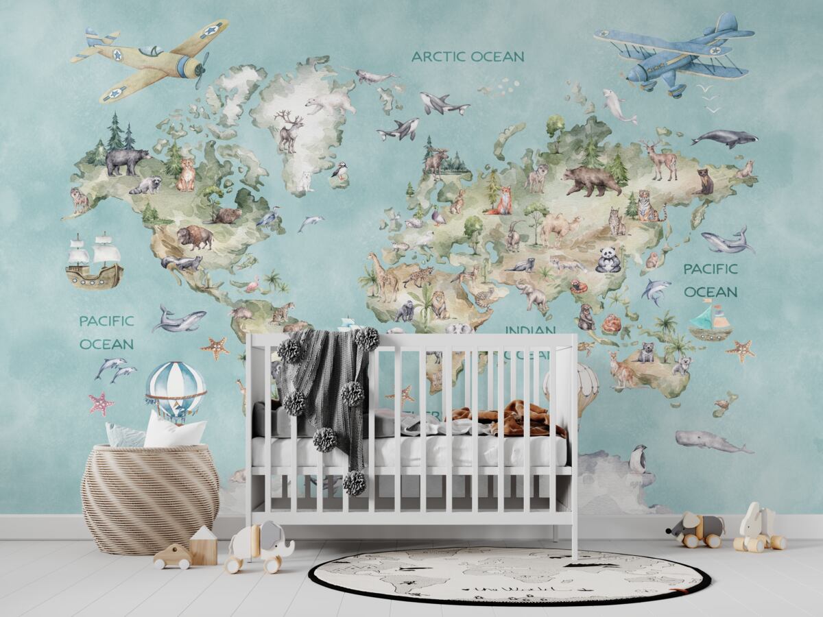 Fototapeta Mapa świata dla dzieci z oceanami