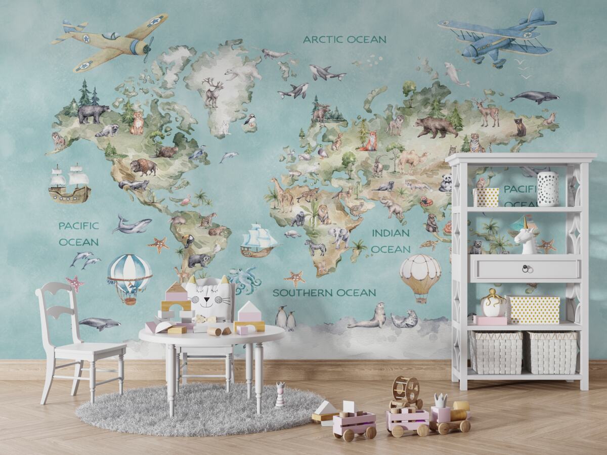 Fototapeta Mapa świata dla dzieci z oceanami