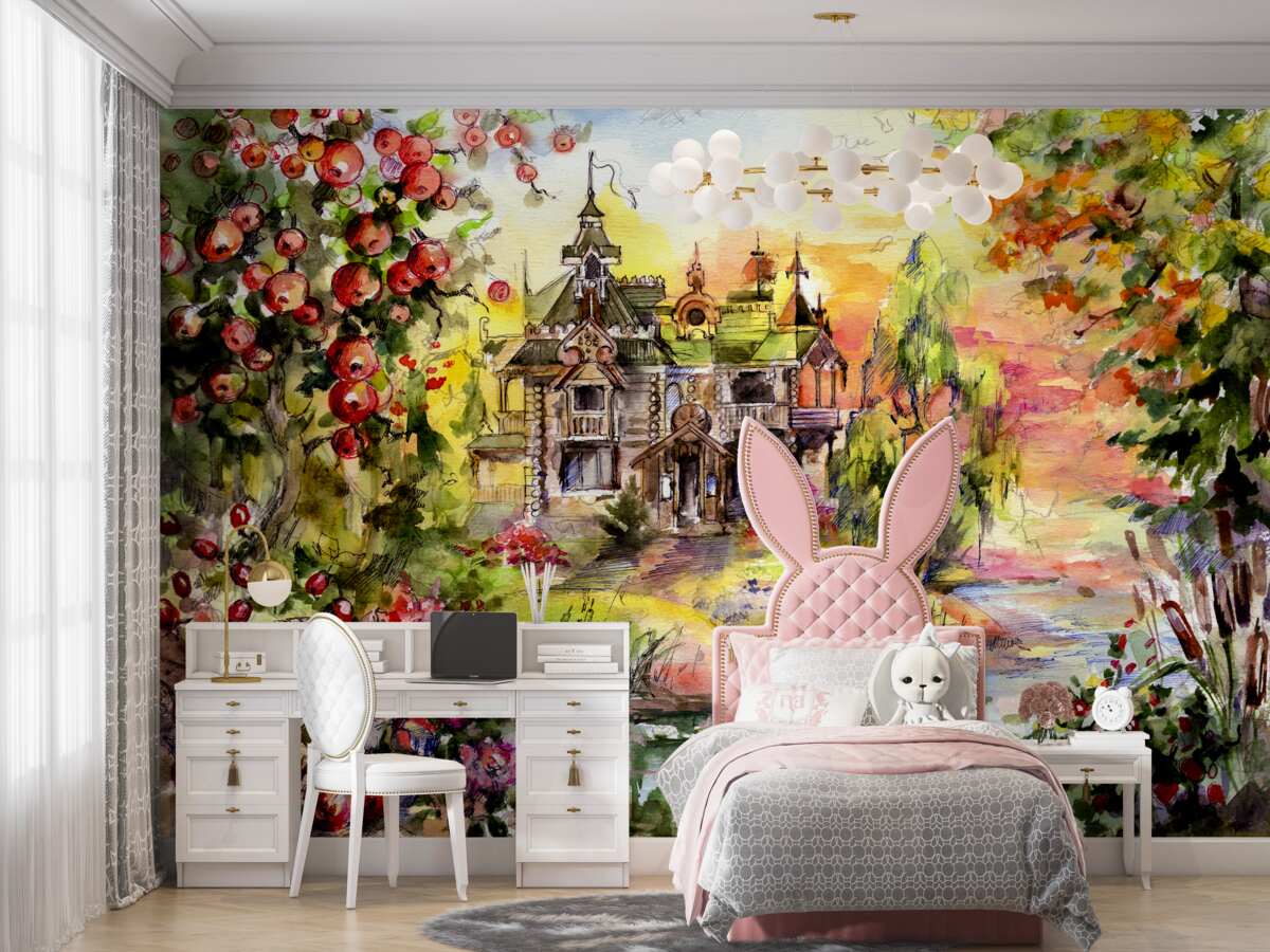 Fototapeta Bajkowy dom nad rzeką w lesie