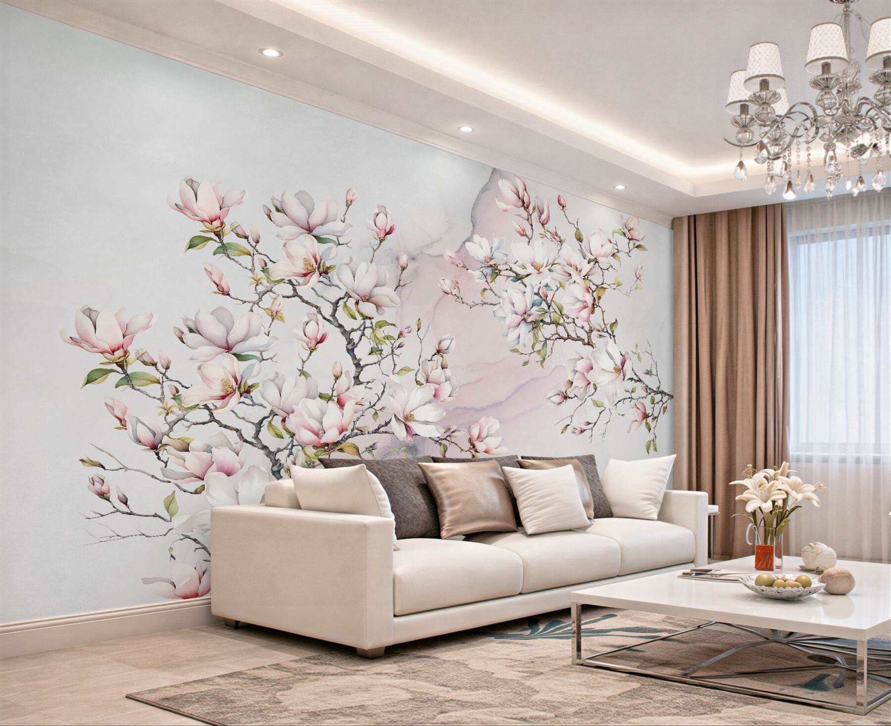 Fototapeta Piękne białe i różowe gałęzie magnolii