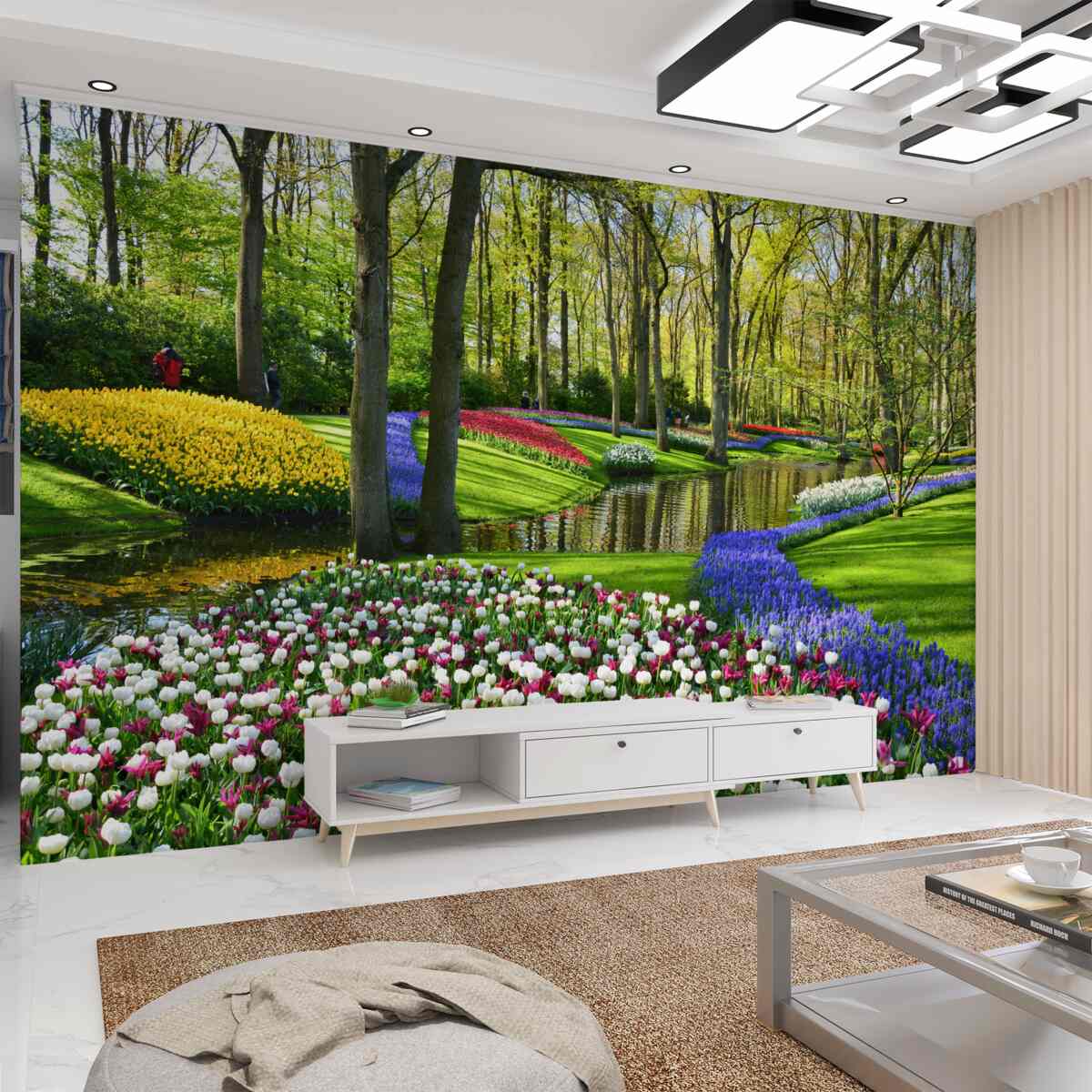Fototapeta Luksusowa aleja z tulipanami nad wodą