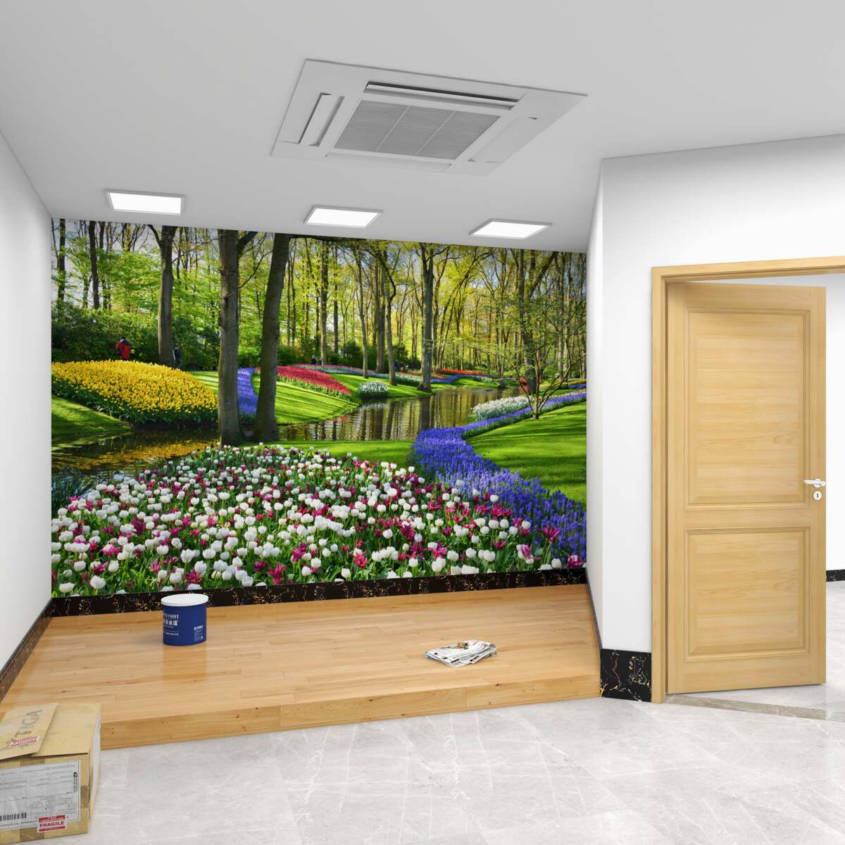 Fototapeta Luksusowa aleja z tulipanami nad wodą