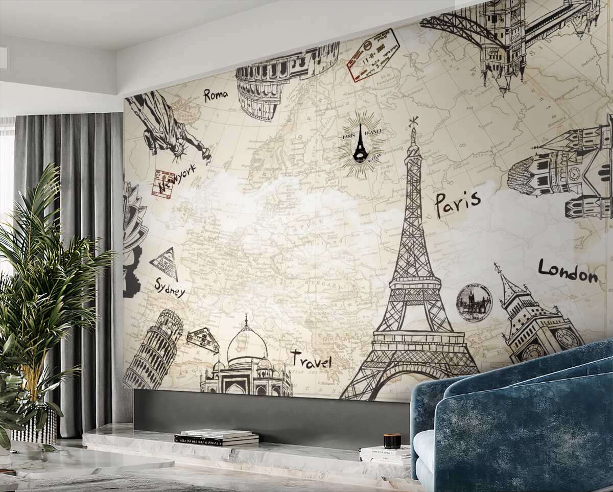 Fototapeta Architektura Europy na mapie