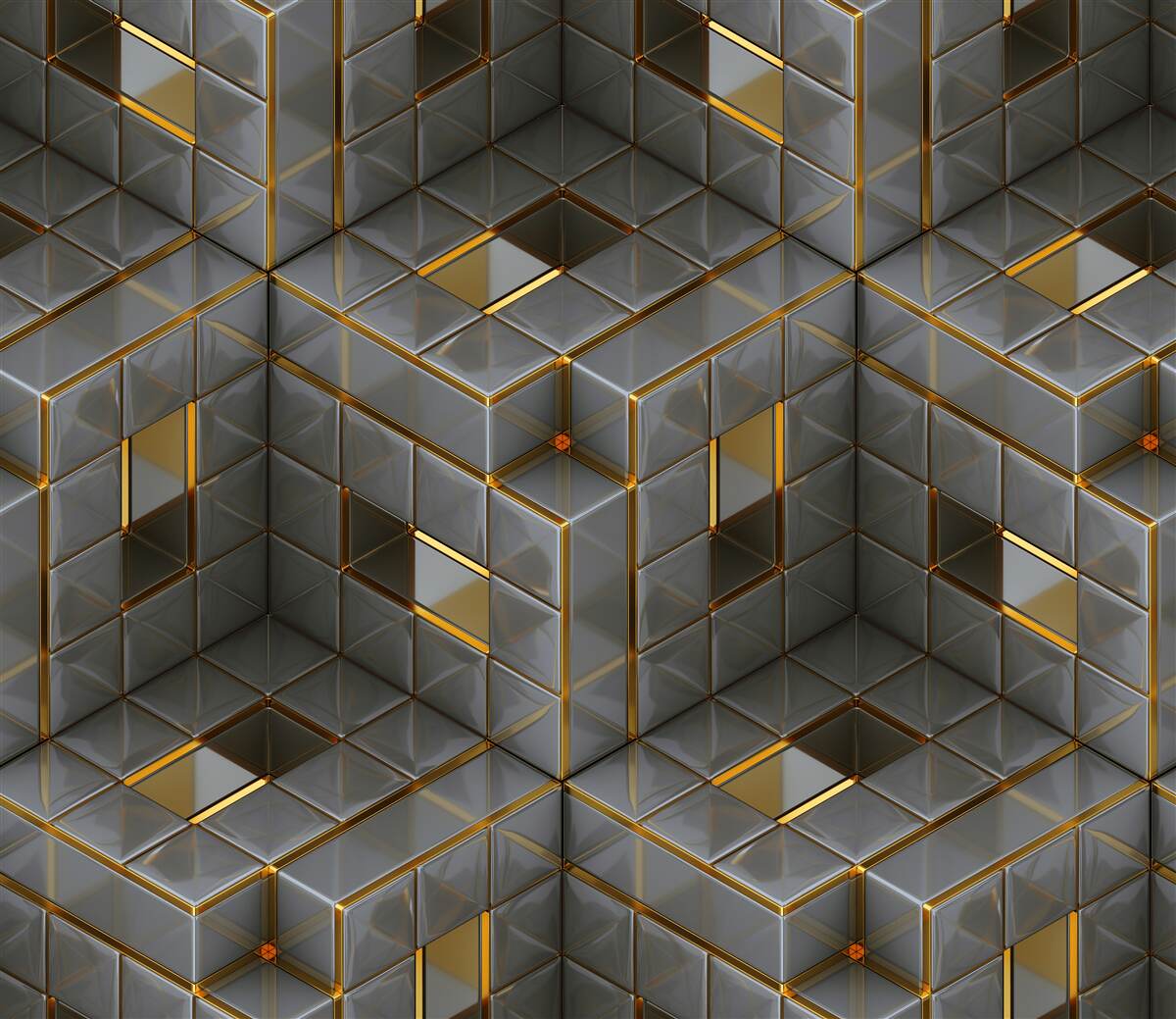 Fototapeta Kostki wolumetryczne 3D ze złotymi wstawkami