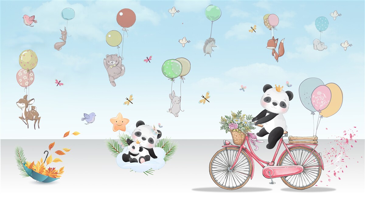 Fototapeta Panda i inne zwierzęta na balonach