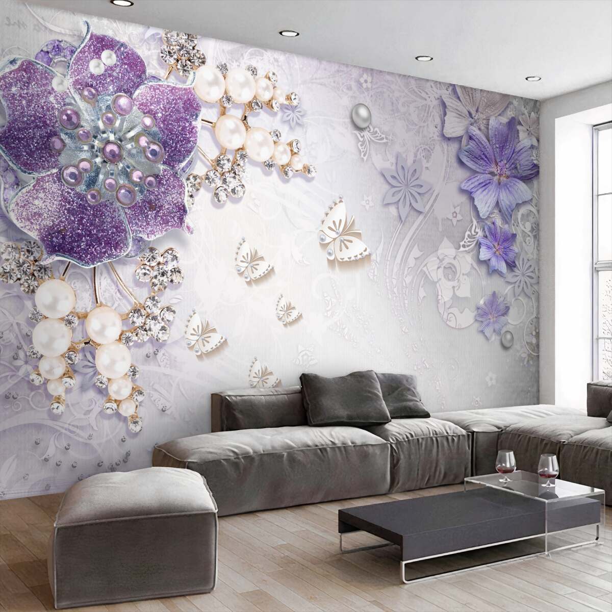 Fototapeta Fioletowe orchidee ze złota i pereł