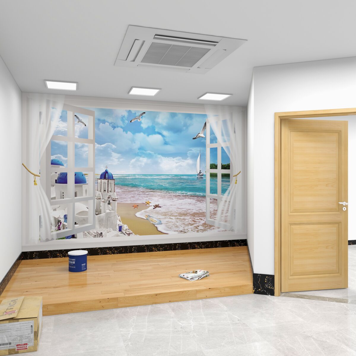 Fototapeta Widok z okna na grecką plażę
