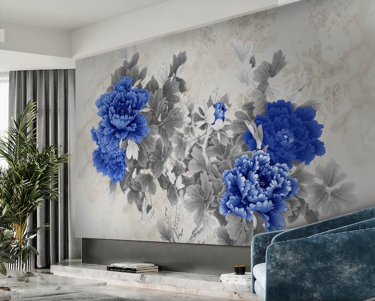 Fototapeta Kompozycja kwiatów na szarym tle