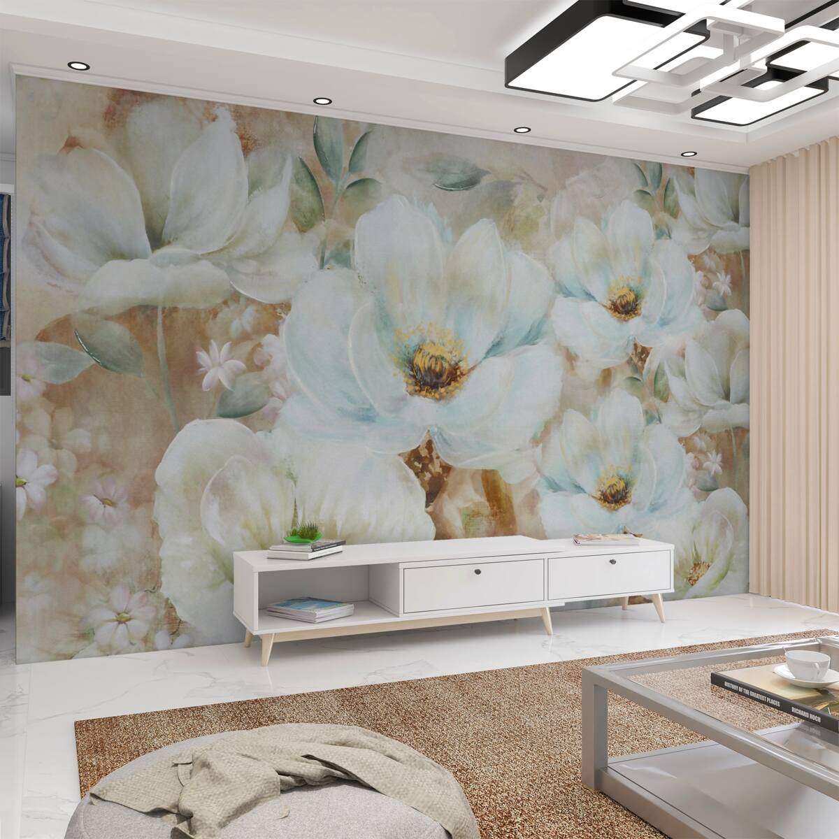 Fototapeta Białe kwiaty orchidei w akwareli
